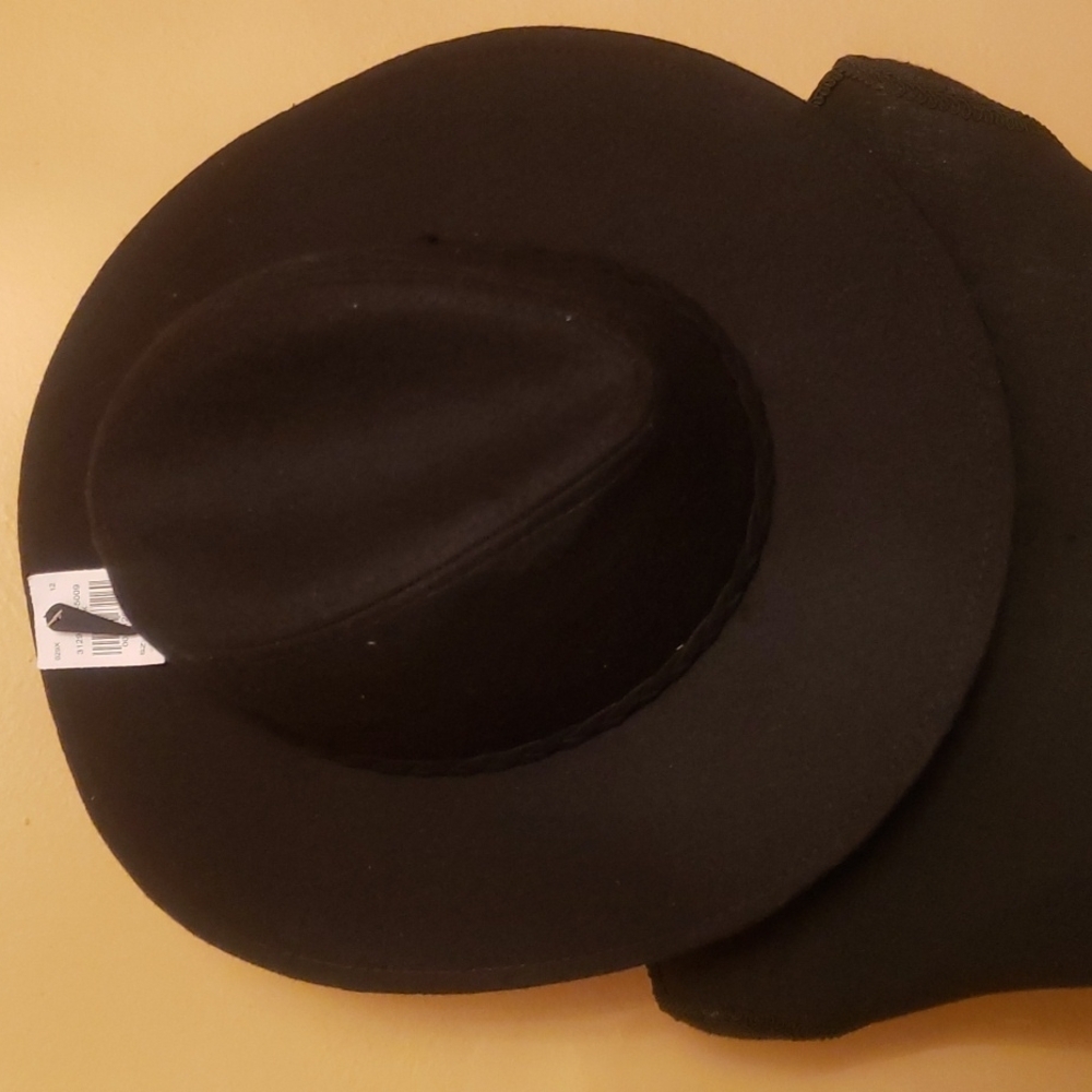 Black Wide Brim Fedora Hat Wool Blend NWT